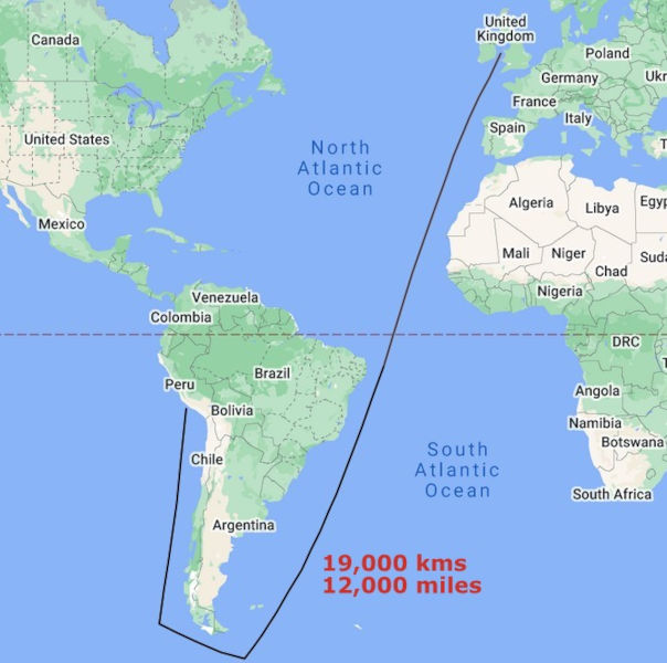 Map of the journey between Peru and Liverpool (credit: Les Brook)