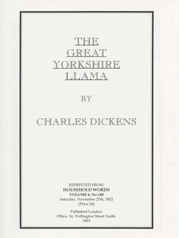 An article by Charles Dickens from his magazine, Household Words, written in 1852. It discusses Titus Salt’s discovery of alpaca wool and the development of Saltaire village.