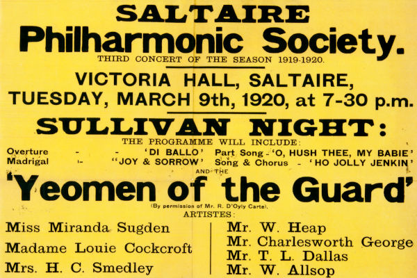 Poster for Saltaire Philharmonic Society performance March 1920