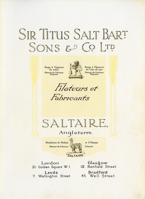 2018.55: Sir Titus Salt Bart. Sons and Co Limited: Page 1 alone (title page). Image credit: Saltaire Collection