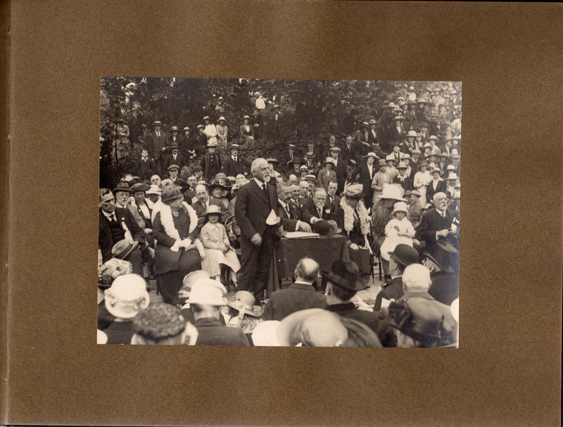 F1a-134: Northcliffe Woods 1920: Page 2 - Norman Rae speaking at opening ceremony. Image credit: Saltaire Collection