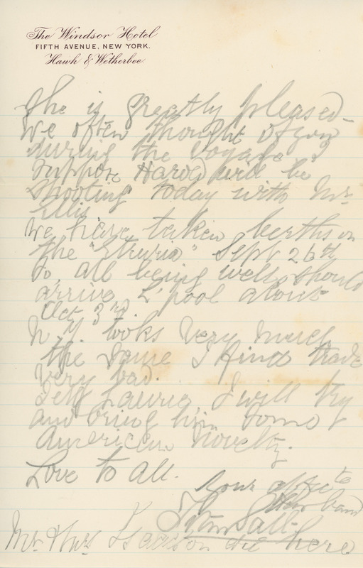 2018.9.1.1.1.1: Letter to Catherine Salt from Titus Salt Junior in New York: Page 2. Image credit: Saltaire Collection