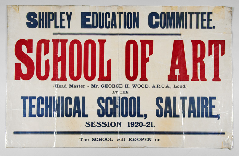 E2-134a: Poster for opening of School of Art in Saltaire. Image credit: Saltaire Collection