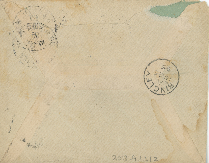 2018.9.1.1.1.2: Letter to Catherine Salt from Isabel Salt in Germany: Envelope - back. Image credit: Saltaire Collection