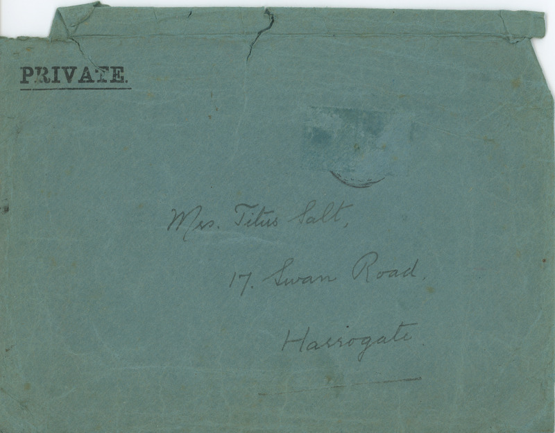 2018.9.1.1.1.4: Empty envelope addressed to Catherine Salt: Front. Image credit: Saltaire Collection