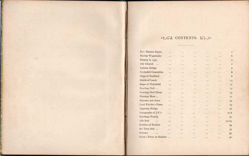 2024.57: Historical Notices of Shipley, Saltaire, Idle, Windhill, Wrose, Baildon, Hawksworth, Eccleshill, Calverley, Rawdon and Horsforth: Pages 3 and 4. Image credit: Saltaire Collection