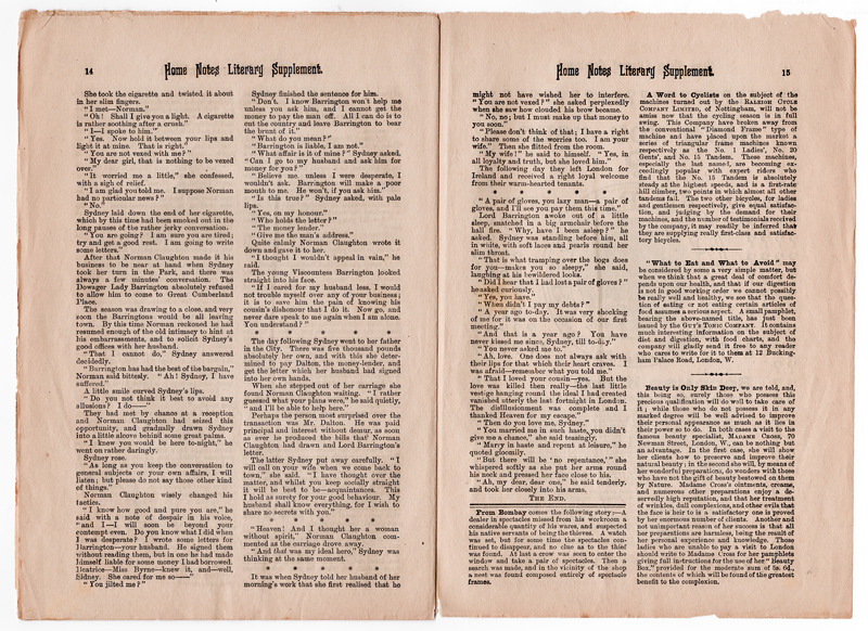 H2-210.44: Home Notes Literary Supplement: Pages 14-15. Digital image credit: Saltaire Collection