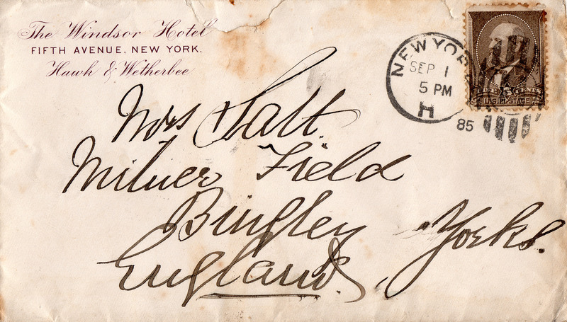 2018.9.1.1.1.1: Letter to Catherine Salt from Titus Salt Junior in New York: Envelope. Image credit: Saltaire Collection