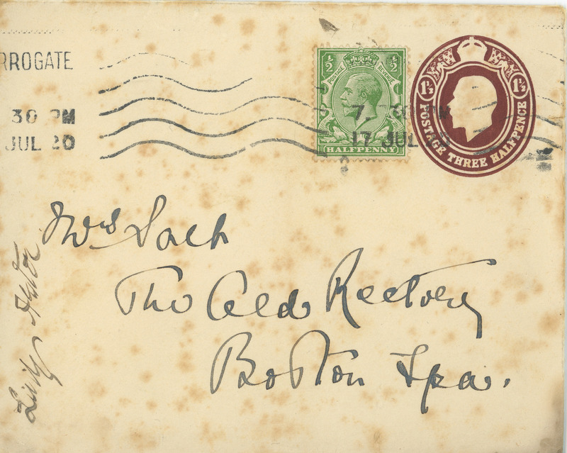 2018.9.1.1.1.3: Letter to Catherine Salt from Isabel Salt in Harrogate: Envelope - front. Image credit: Saltaire Collection