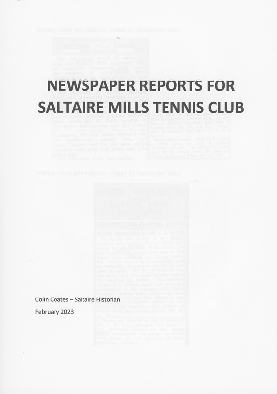 2024.148.5: Newspaper reports for Saltaire Mills Tennis Club: Front cover. Digital image credit: Saltaire Collection