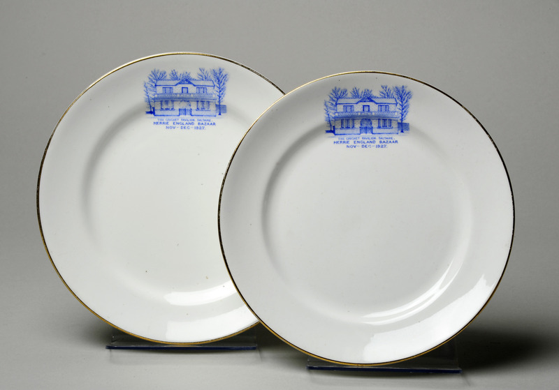 2018.23.1: Saltaire Cricket Pavillion commemorative plate: Plates 1 and 2. Digital image credit: Saltaire Collection