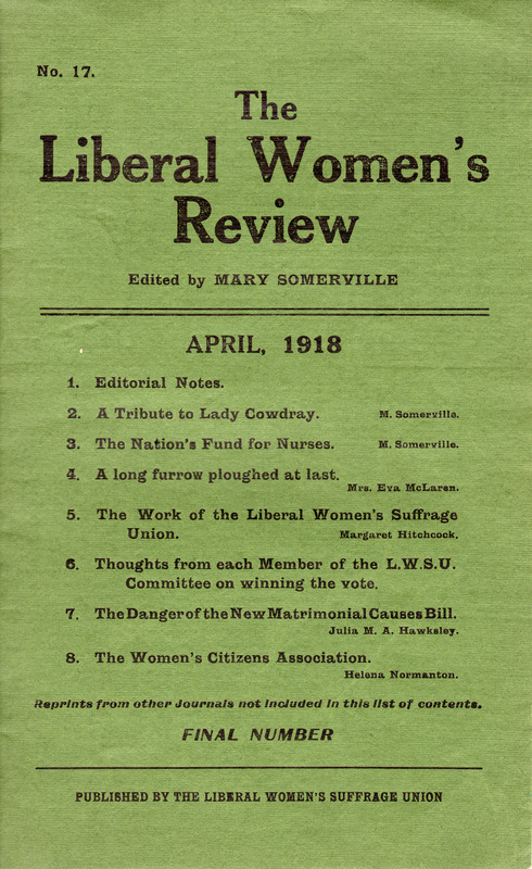 2018.9.3.3.5: The Liberal Women's Review: Front cover. Digital image credit: Saltaire Collection