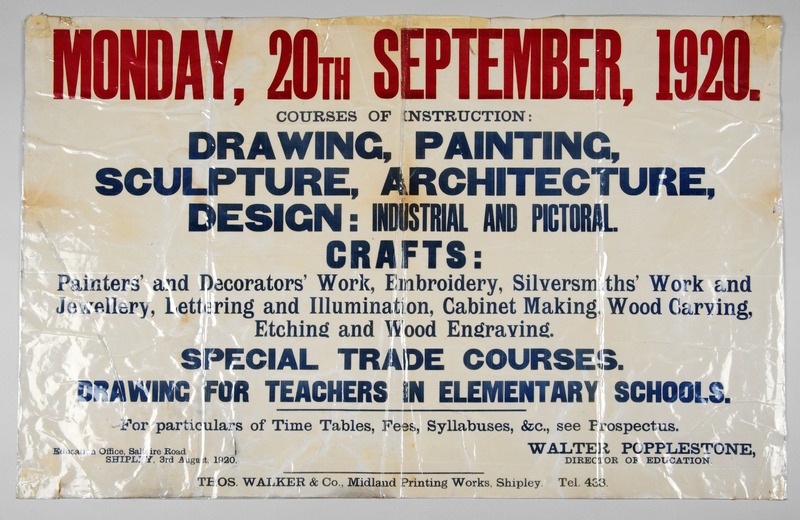 E2-131: Enrolment poster for Shipley School of Art '. Image credit: Saltaire Collection