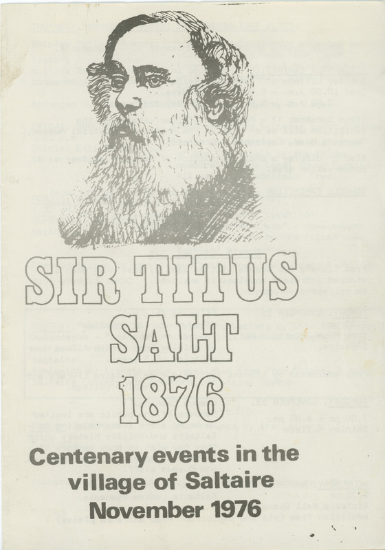 2018.71: Sir Titus Salt 1876: Centenary events in the village of Saltaire, November 1976: Front cover. Digital image credit: Saltaire Collection