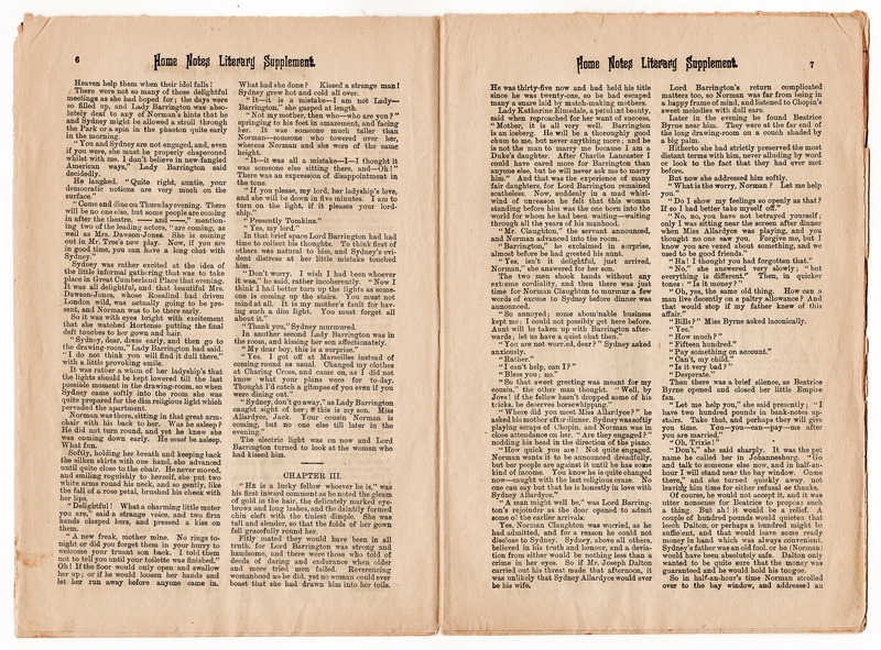 H2-210.44: Home Notes Literary Supplement: Pages 6-7. Digital image credit: Saltaire Collection