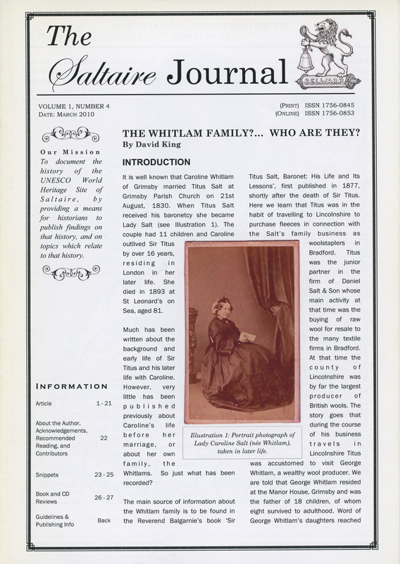 2024.92: The Saltaire Journal Vol.1 No.4 March 2010. The Whitlam Family?....Who are they?. Image credit: Saltaire Collection