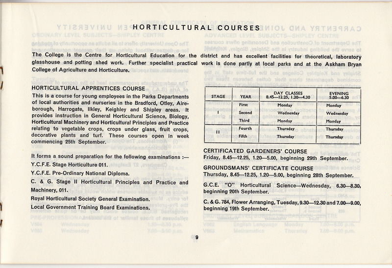 E2-022a-cc: Shipley Technical Institute of School and Art Prospectus for Vocational courses: Vocational courses brochure 1972-73 - page 9. Digital image credit: Saltaire Collection