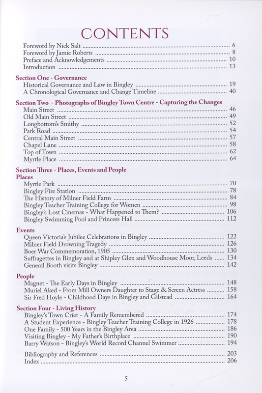 2025.62: Bingley - a living history: Contents page. Digital image credit: Saltaire Collection