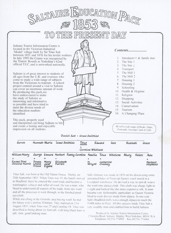 2018.62: Saltaire Education Pack 1853 to the Present Day: Introduction. Digital image credit: Saltaire Collection