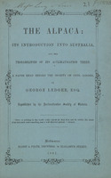 F1a-191: The Alpaca - Its Introduction to Australia: Original front cover. Image credit: Saltaire Collection