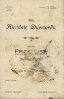 F1b-160.1: The Airedale Dyeworks pricelist (Spring 1922): Front cover. Digital image credit: Saltaire Collection