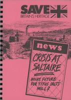2018.73: Save Britain's Heritage: Crisis at Saltaire - What Future for Titus Salt's Mill?: Front cover. Digital image credit: Saltaire Collection