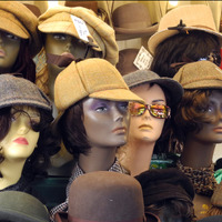 2025.68.26: Saltaire Festival hats on mannequin heads. Digital image credit: Saltaire Collection
