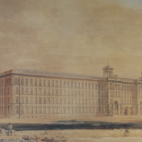 B1-606: Watercolour of Salts Mill. Image credit: Saltaire Collection