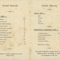 F1b-160.1: The Airedale Dyeworks pricelist (Spring 1922): Inside pages. Digital image credit: Saltaire Collection
