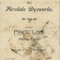 F1b-160.1: The Airedale Dyeworks pricelist (Spring 1922): Front cover. Digital image credit: Saltaire Collection