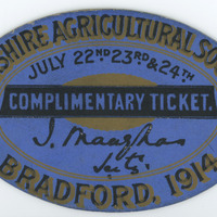 F1a-320a: Complimentary ticket: Front of ticket. Digital image credit: Saltaire Collection