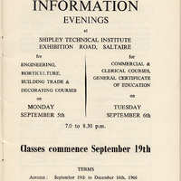 E2-022a-cc: Shipley Technical Institute of School and Art Prospectus for Vocational courses: Vocational courses brochure 1966-67 - page 5. Digital image credit: Saltaire Collection