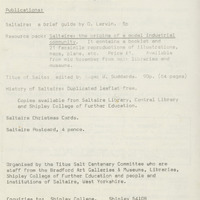 2018.71: Sir Titus Salt 1876: Centenary events in the village of Saltaire, November 1976: Back cover. Digital image credit: Saltaire Collection